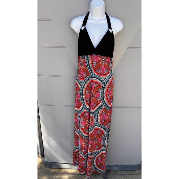 Halter Maxi Backless Dress Small Paisley Floral Hobo Hippie Tired Y2K Babydoll - Picture 2 of 11
